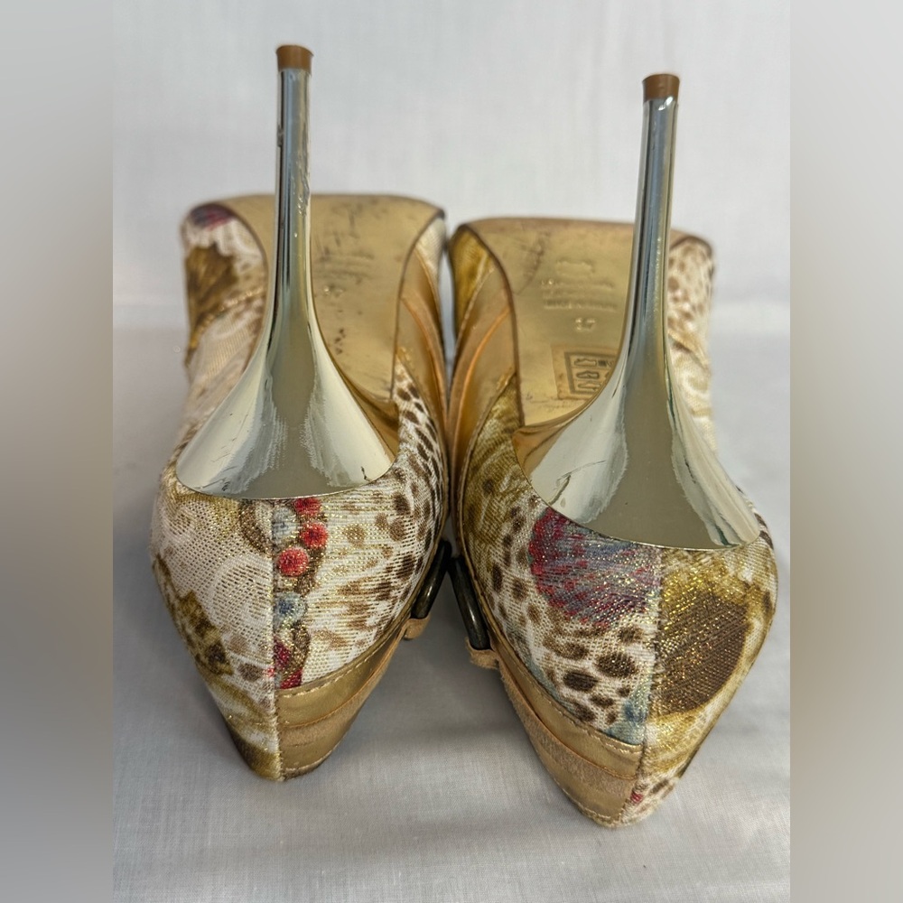 🔥90’s Vintage Multicolor Stiletto Gold Heels (size 37) (Size 6) - Picture 6 of 13